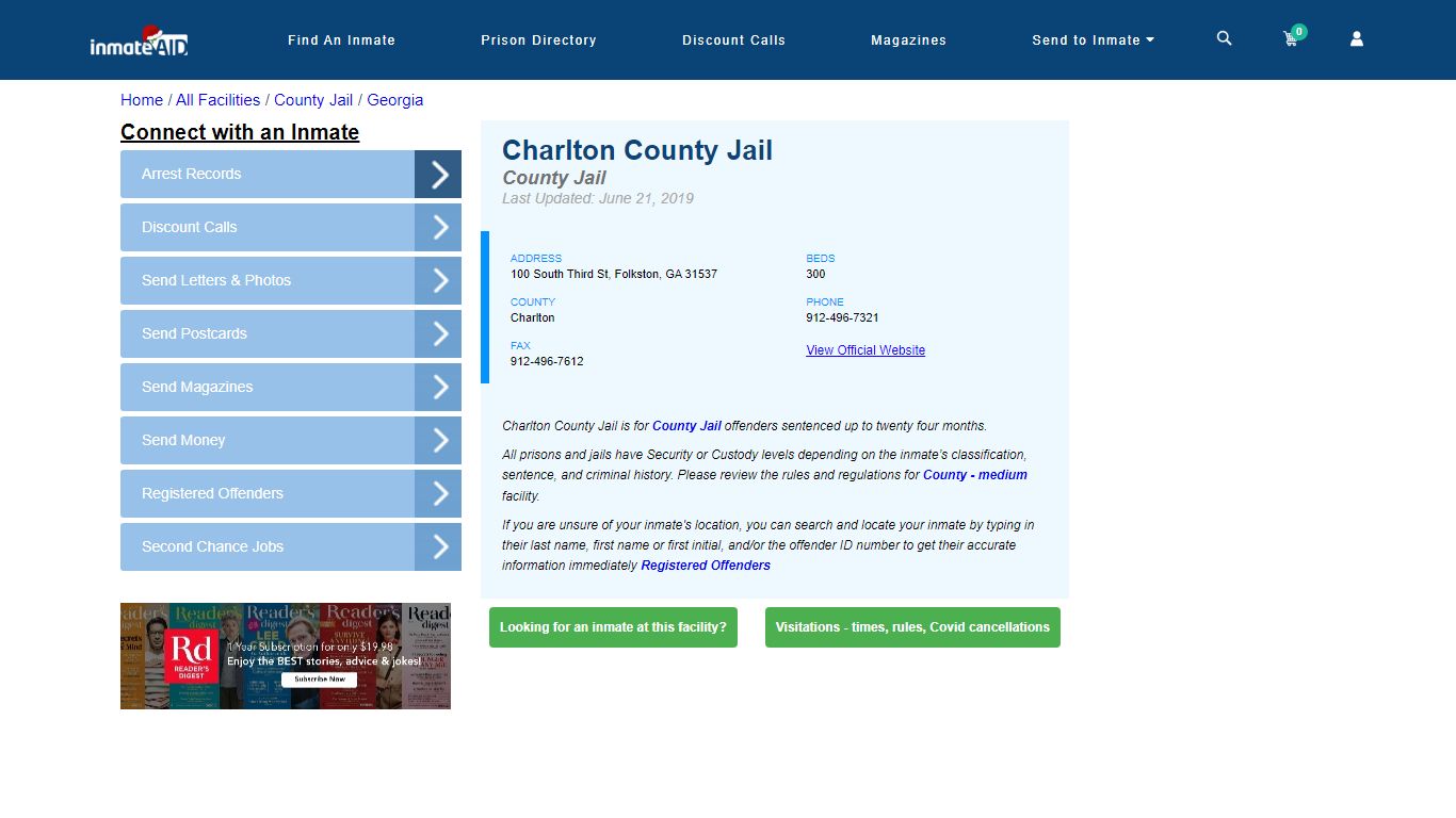 Charlton County Jail - Inmate Locator - Folkston, GA