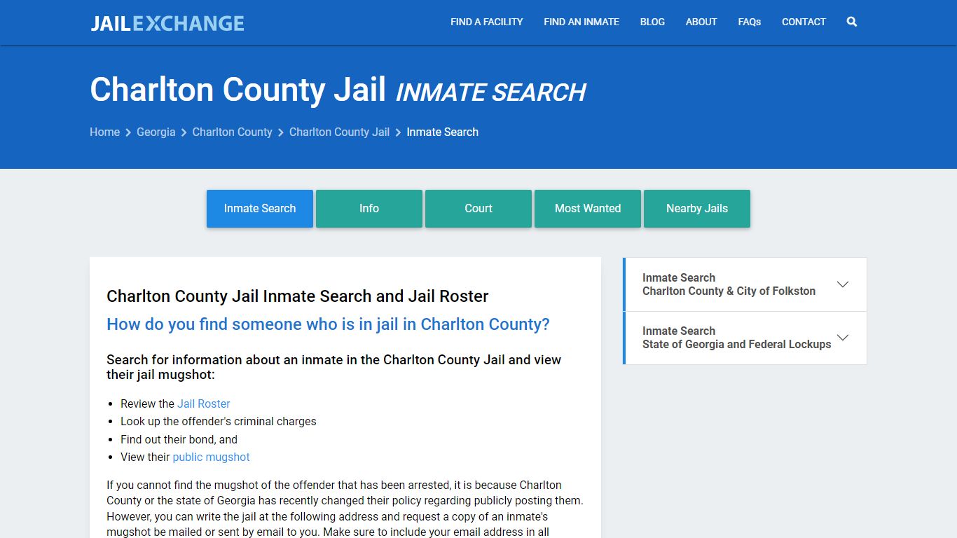 Inmate Search: Roster & Mugshots - Charlton County Jail, GA